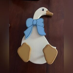 Vintage 1988, signed Decorative Duck/Goose Wall Hanging with Blue Bow-adorable